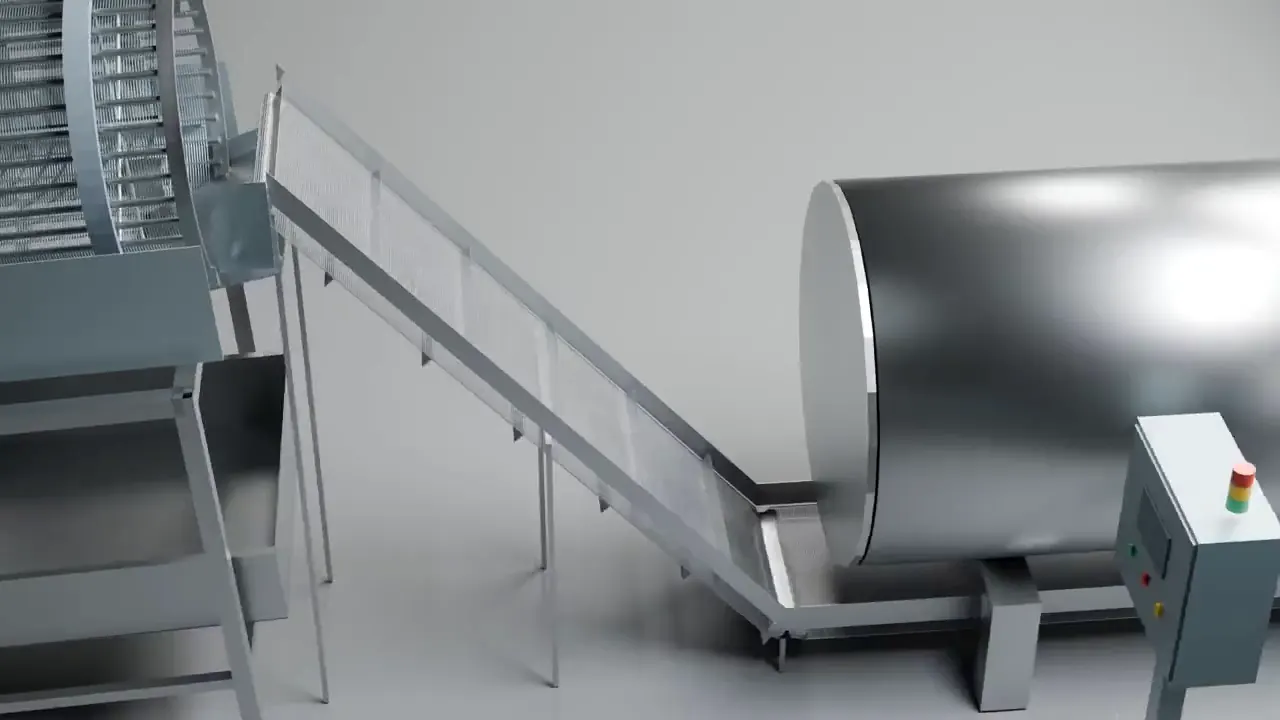세척·선별·자숙·가열 공정 3D 렌더링